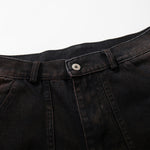 Artistic Brown Fade Geometric Stitching Black Denim Wide Leg Jeans