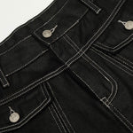 Black Wide Leg Contrast Stitch Denim Pants