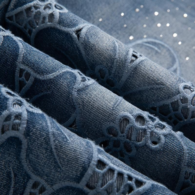 Risen Jeans Rhinestone-Transferred & Embroidered Cut-Out Jeans