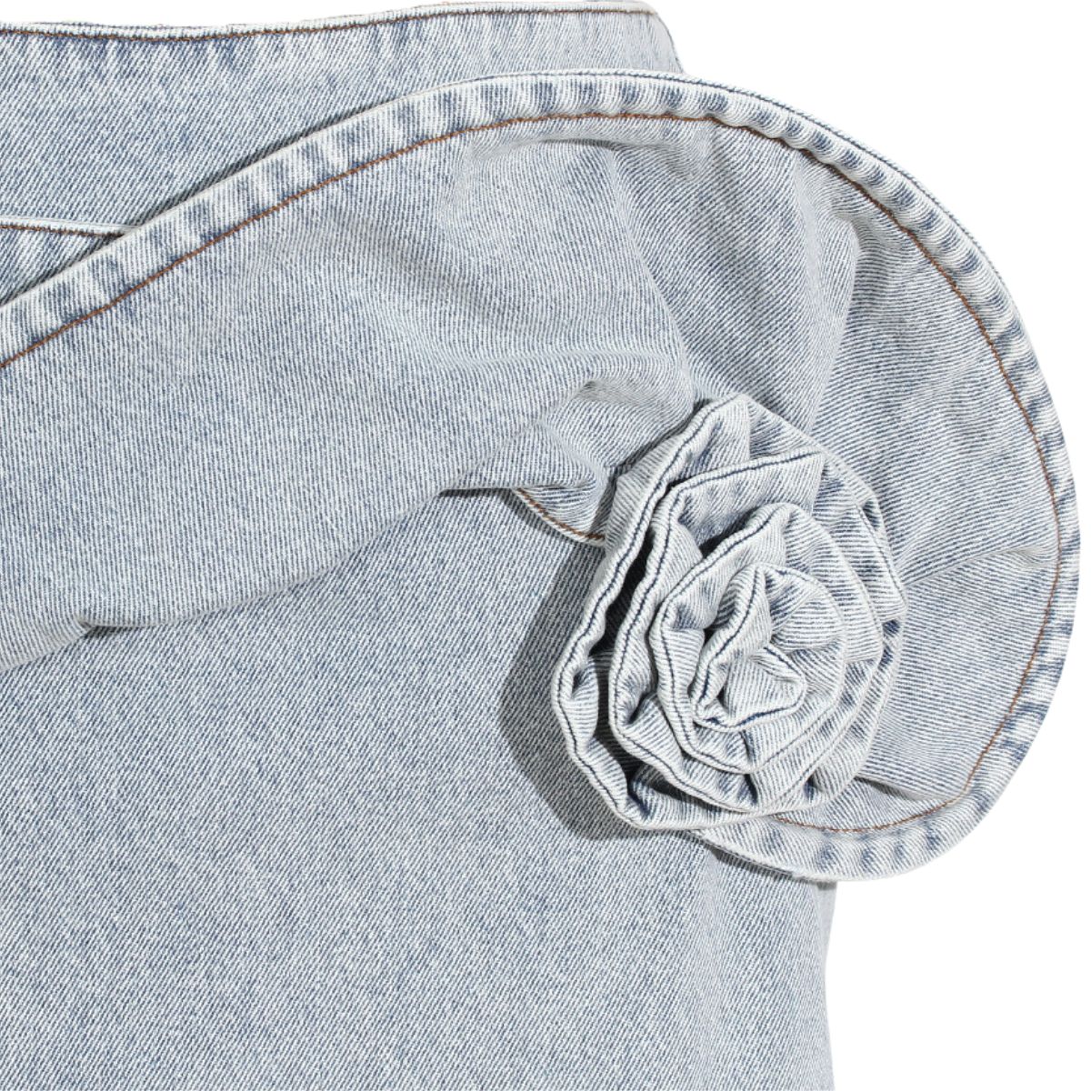 Floral Appliqué Denim Midi Skirt