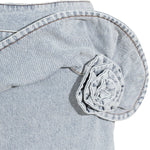 Floral Appliqué Denim Midi Skirt