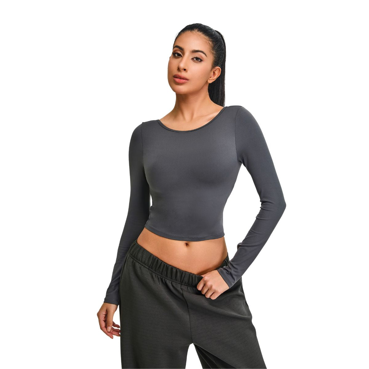 Low-Back Seamless Long-Sleeve Crop Tee