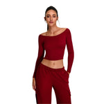Off-Shoulder Seamless Long-Sleeve Crop Tee