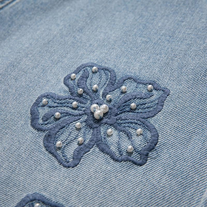 Risen Jeans Floral Embroidered Pearl-Beaded Cut-Out Jeans