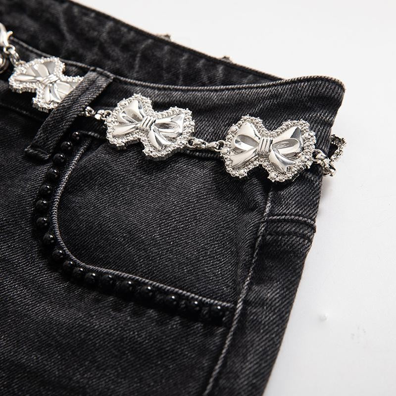 Risen Jeans Pearl-Beaded & Rhinestones-Transferred Embroidered Jeans