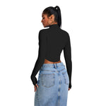 Mock Neck Curved-Hem Long-Sleeve Top