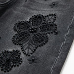 Risen Jeans Pearl-Embellished Floral Embroidered Cut-Out Jeans