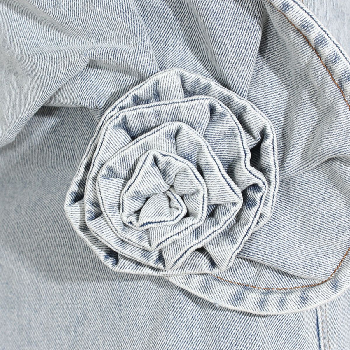 Floral Appliqué Denim Midi Skirt