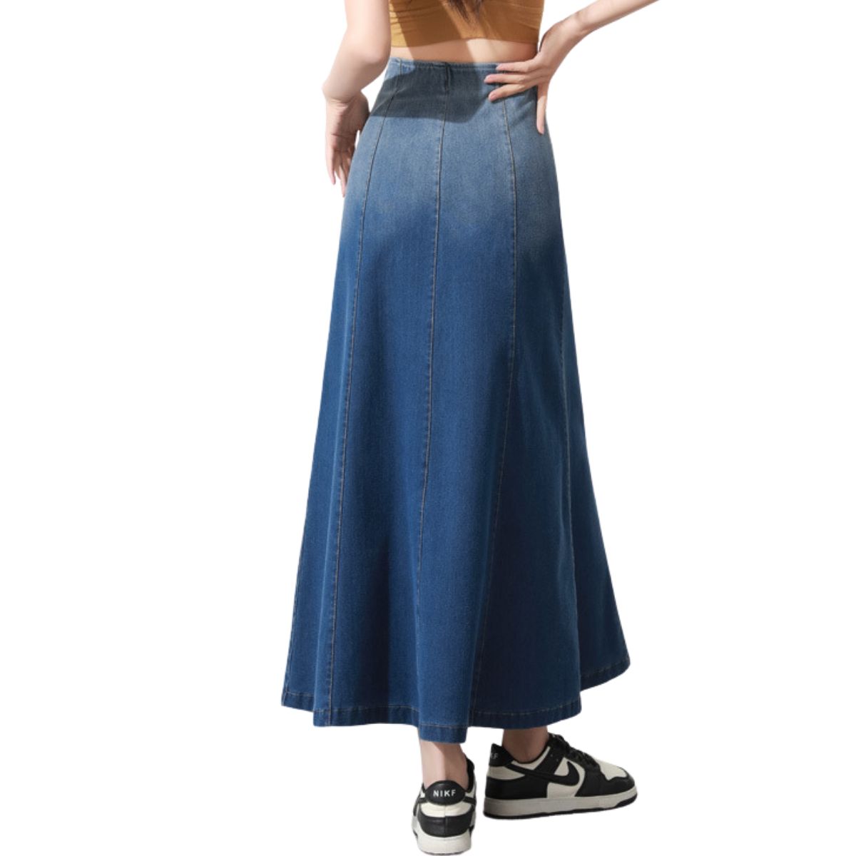 High-Waisted A-Line Maxi Knit Denim Skirt