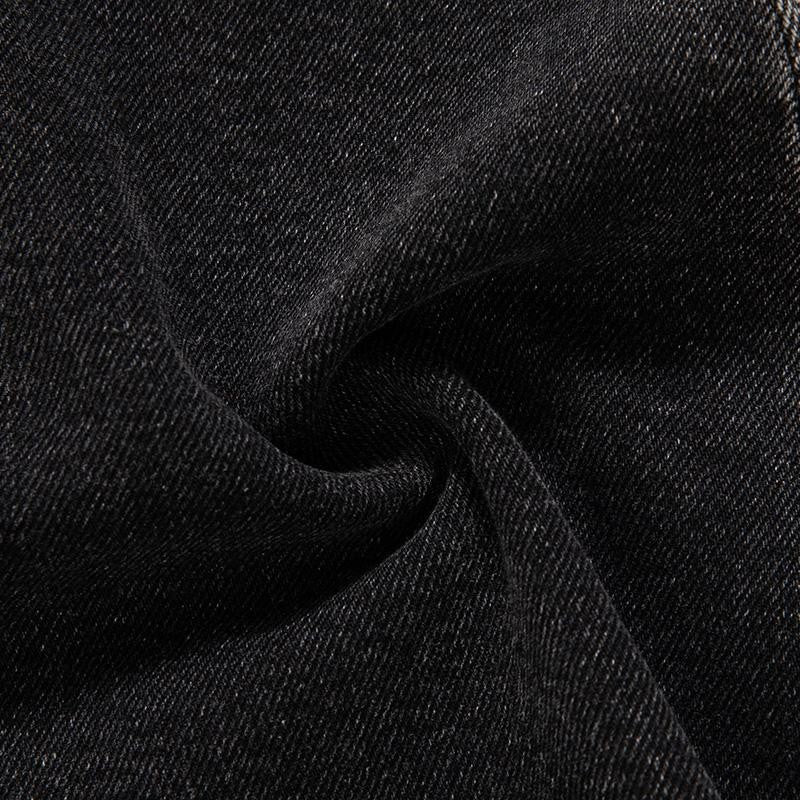 Raw-Edge Hem Heavily Embroidered Denim Skirt