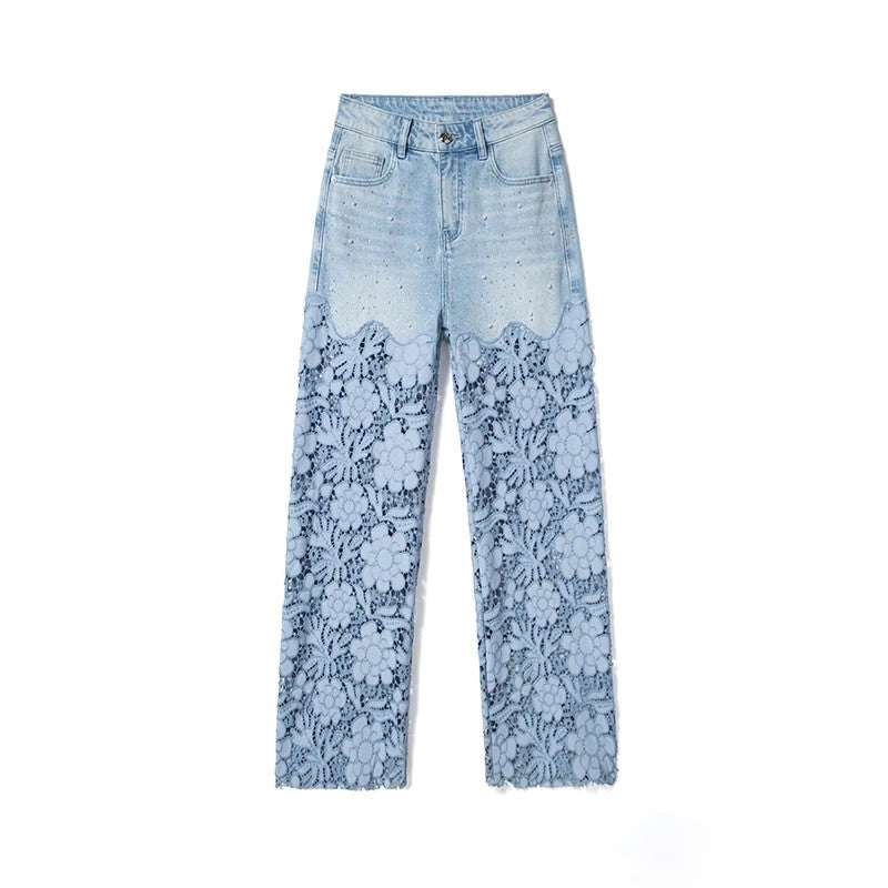 Risen Jeans Embroidered Cut-Out Pearl Rhinestone Ankle Jeans