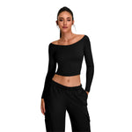 Off-Shoulder Seamless Long-Sleeve Crop Tee