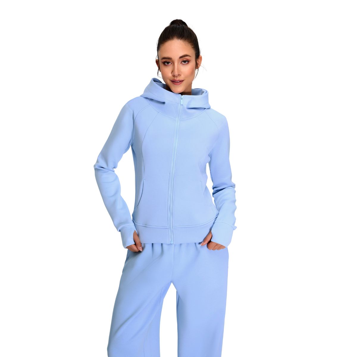 Sudadera con capucha y cierre completo, de color liso y corte holgado