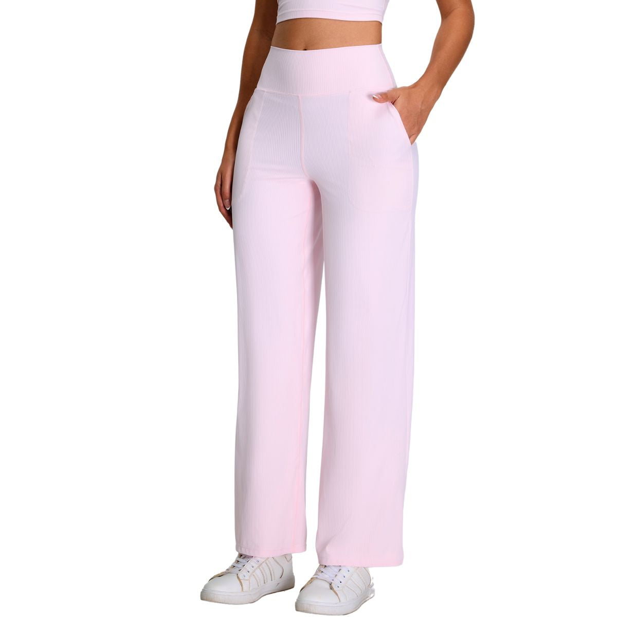 High-Waisted Solid Color Wide-Leg Yoga Pants
