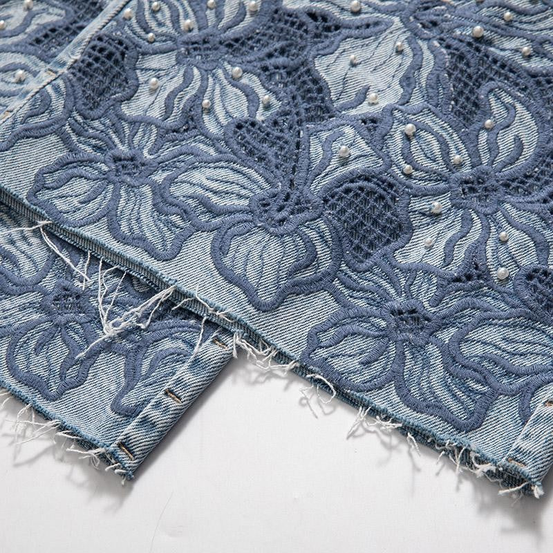 Risen Jeans Floral Embroidered Pearl-Beaded Cut-Out Jeans