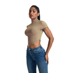 Mock Neck Curved-Hem Crop Tee