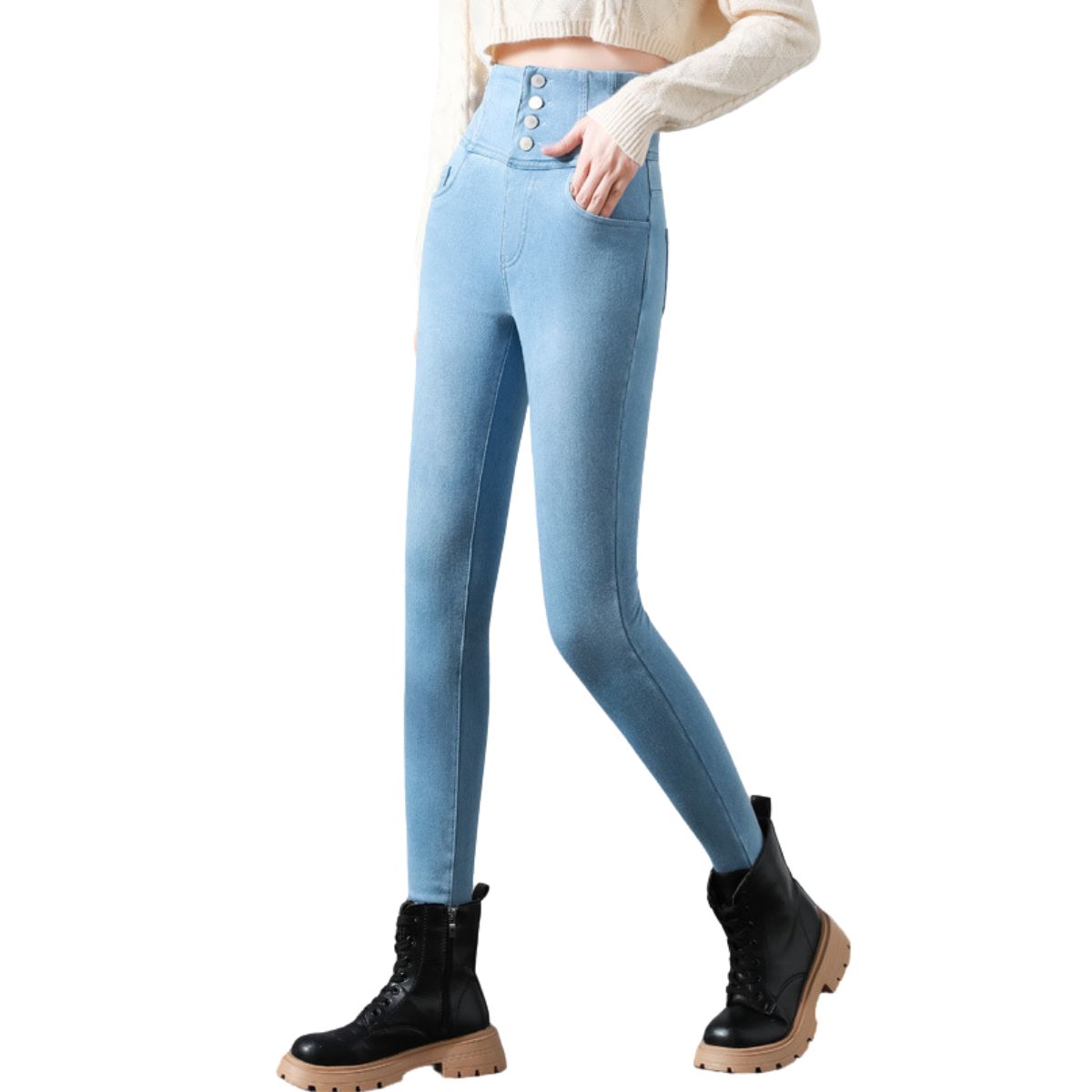 High-Waisted Button-Front Skinny Jeggings