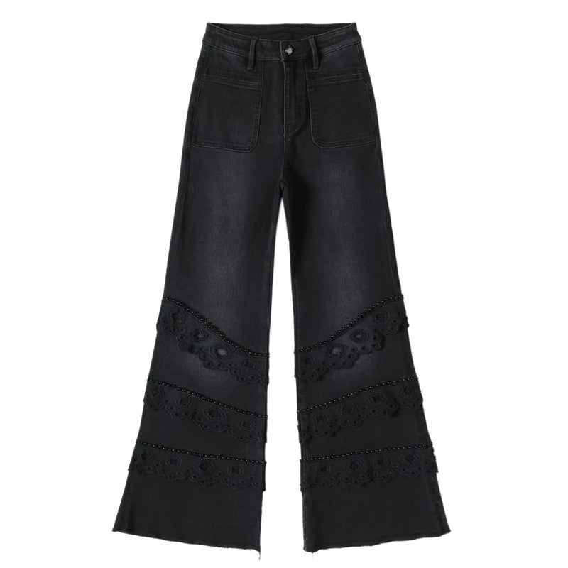 Risen Jeans Pearl-Embellished Embroidered Patchwork Cut-Out Jeans