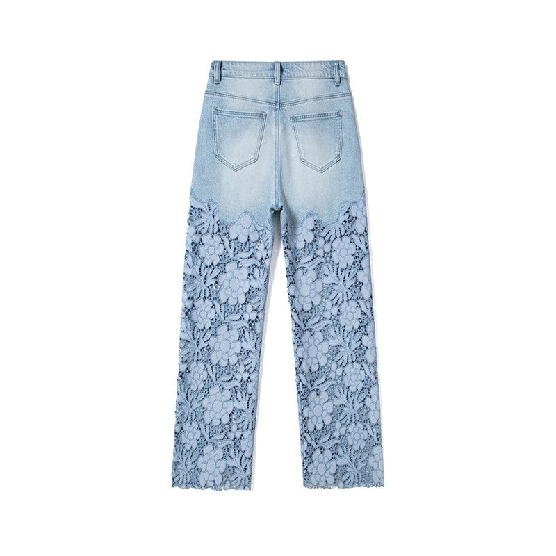 Risen Jeans Embroidered Cut-Out Pearl Rhinestone Ankle Jeans