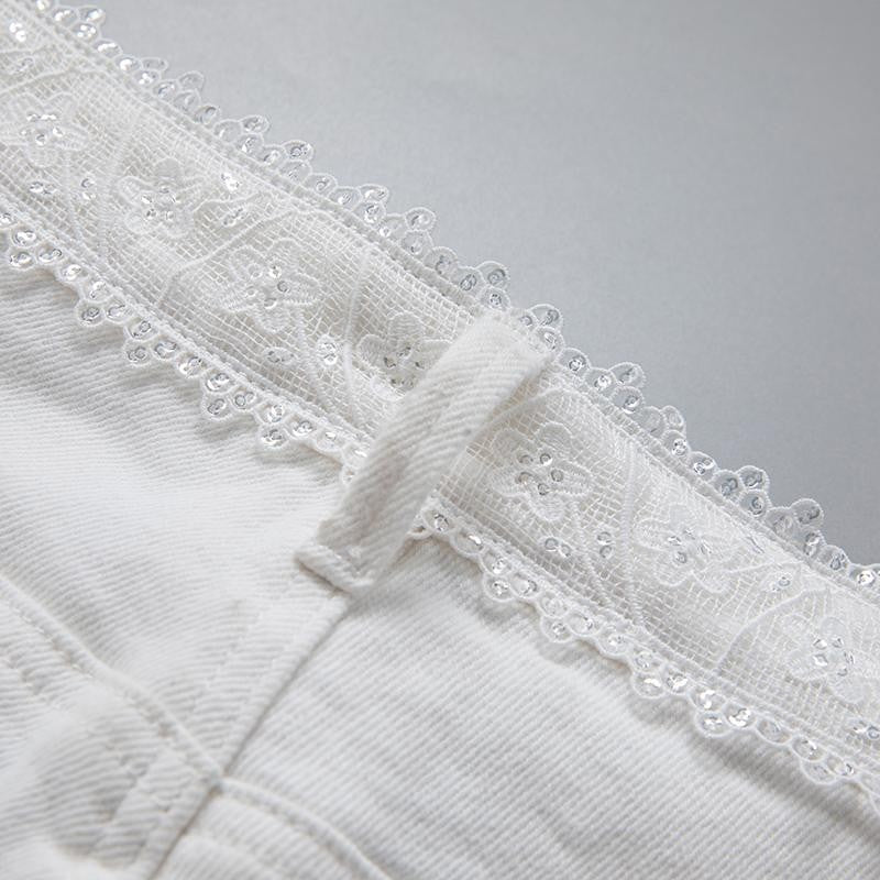 Pearl-embellished Embroidered Butterfly Denim Shorts