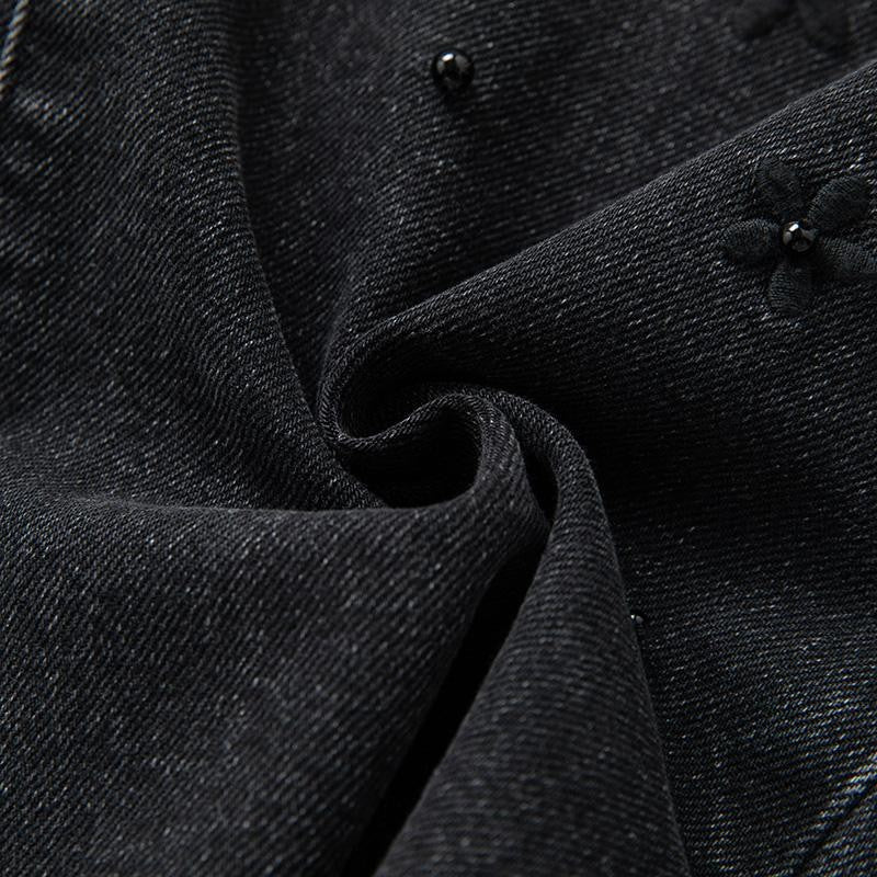 Risen Jeans Pearl-Embellished Floral Embroidered Cut-Out Jeans