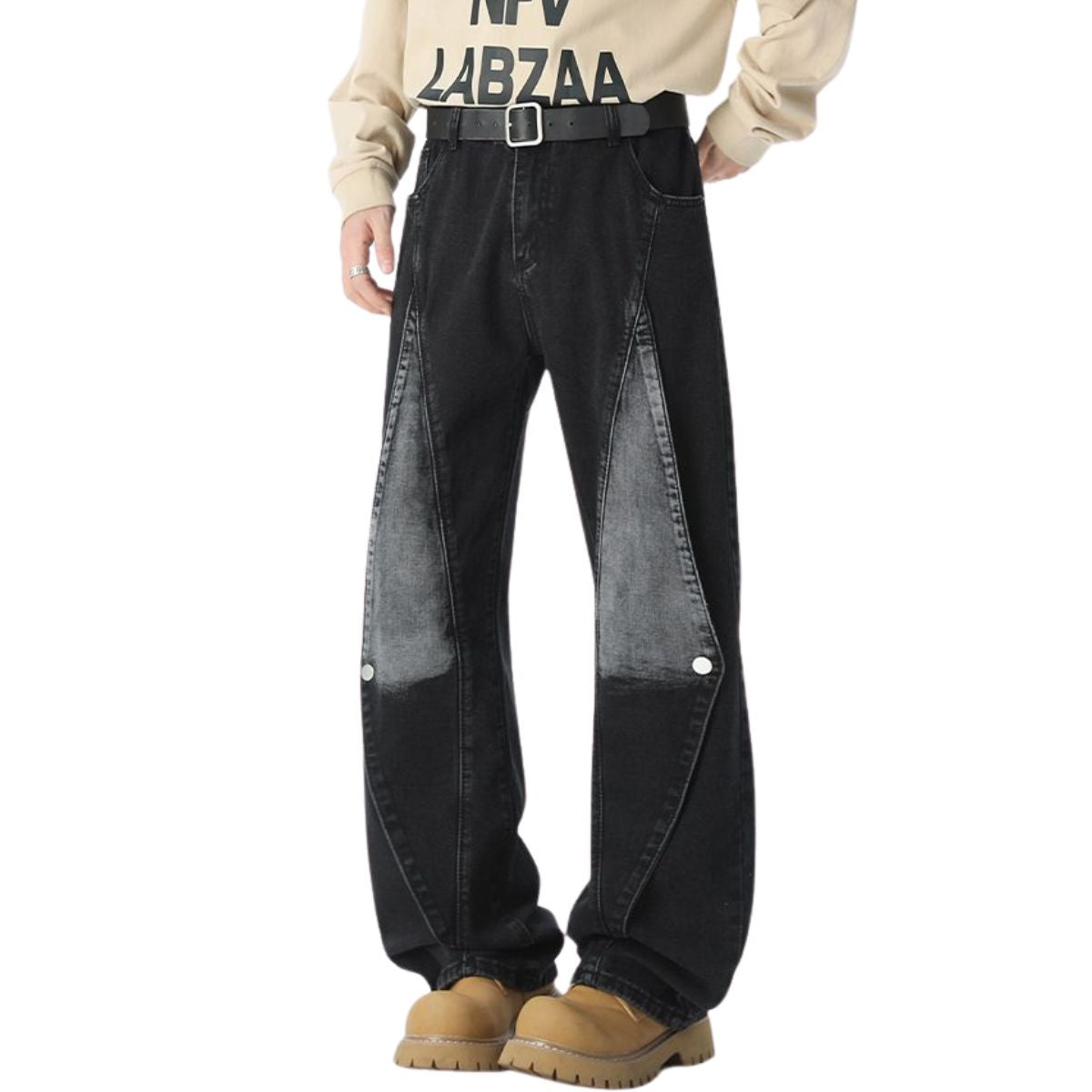 Trendy Buttoned Mock-Slit Wide-Leg Jeans