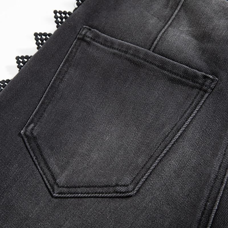 Risen Jeans Rhinestones & Pearls Embroidery Patchwork Ankle Jeans