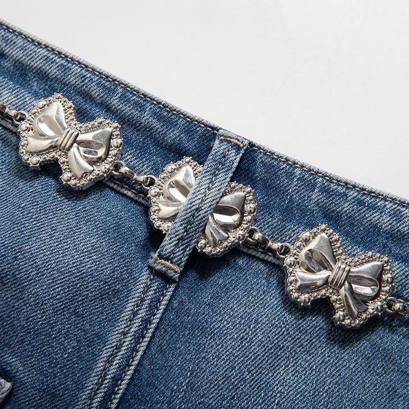 Risen Jeans Rhinestone-Transferred & Embroidered Cut-Out Jeans