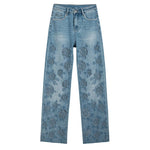 Risen Jeans Rose Embroidered Lace-Cut Jeans with Pearl Beading