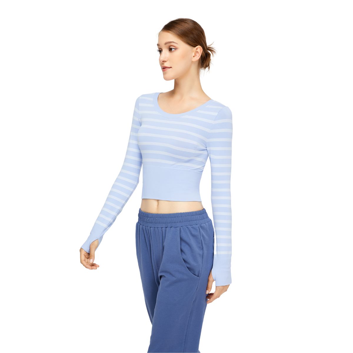 Top corto de rayas de manga larga