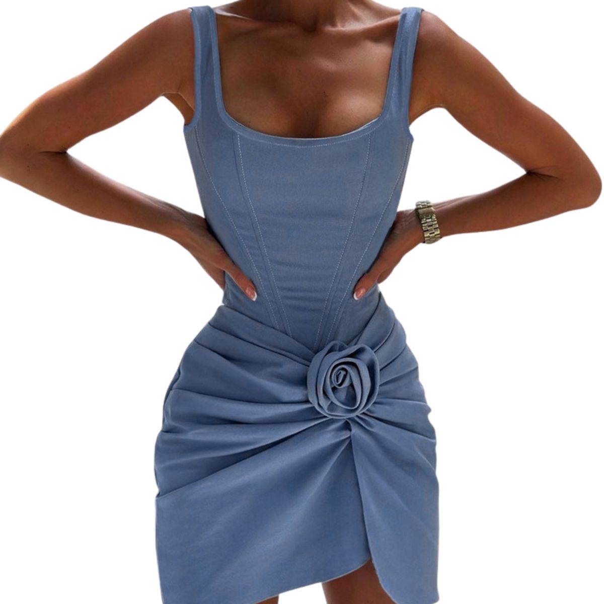 Vestido mini de mezclilla con apliques florales