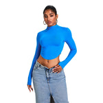 Mock Neck Curved-Hem Long-Sleeve Top