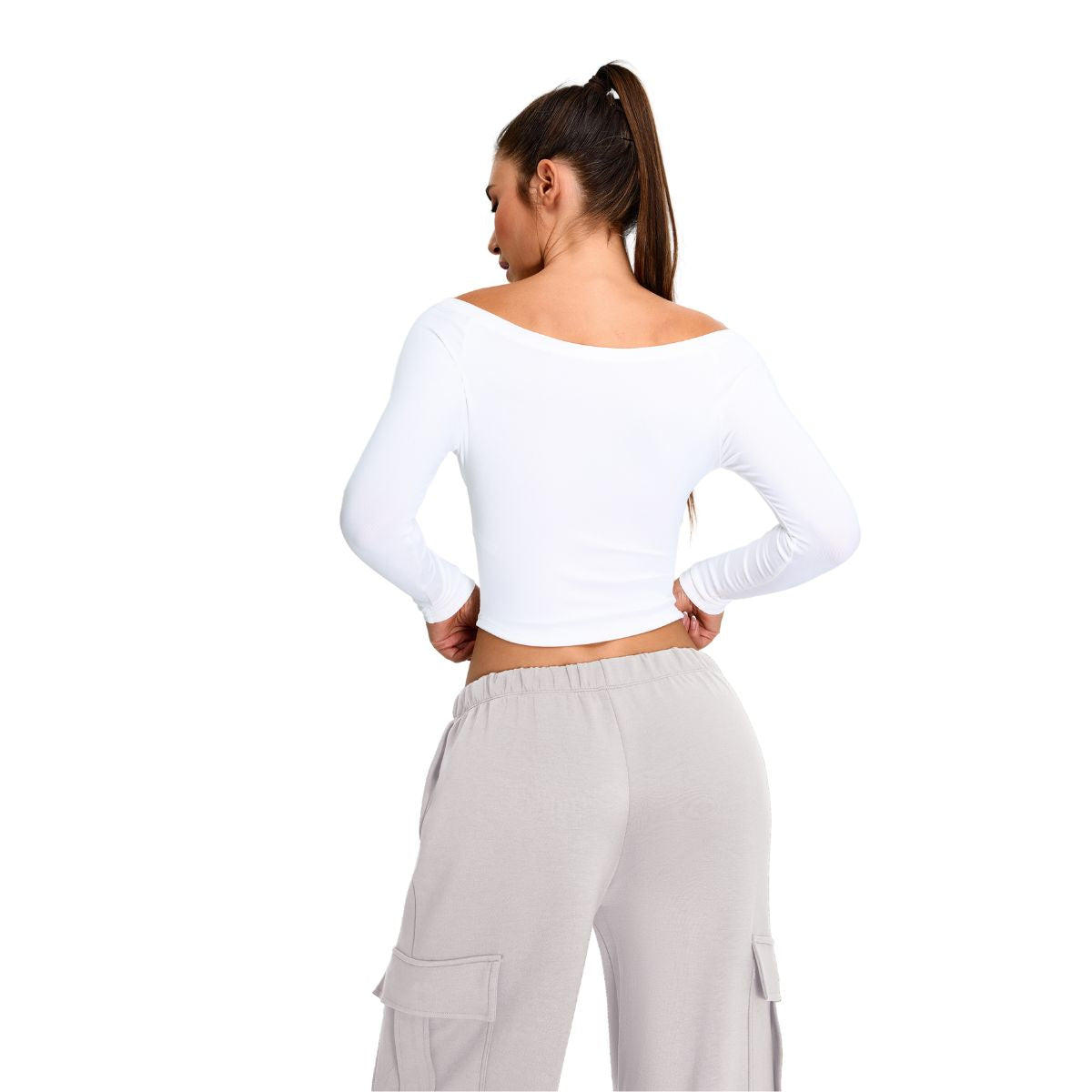 Off-Shoulder Seamless Long-Sleeve Crop Tee