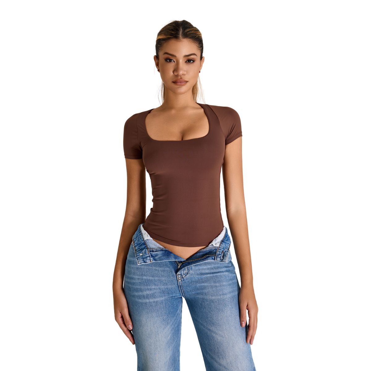 Square-Neck Quick-Dry Slim-Fit Tee