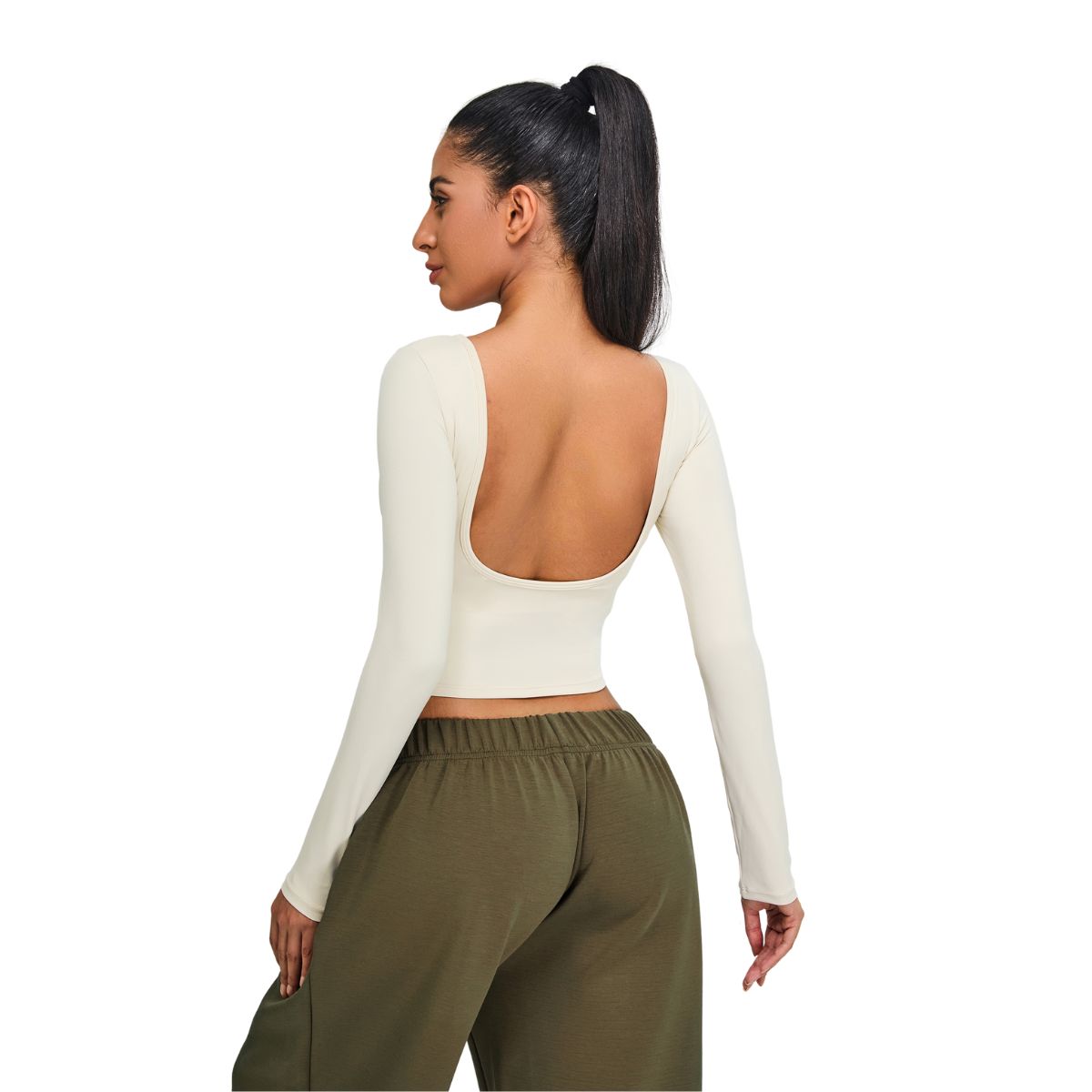Low-Back Seamless Long-Sleeve Crop Tee