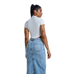 Mock Neck Curved-Hem Crop Tee