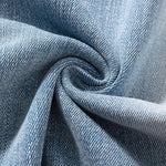 Raw-Edge Hem Heavily Embroidered Denim Skirt