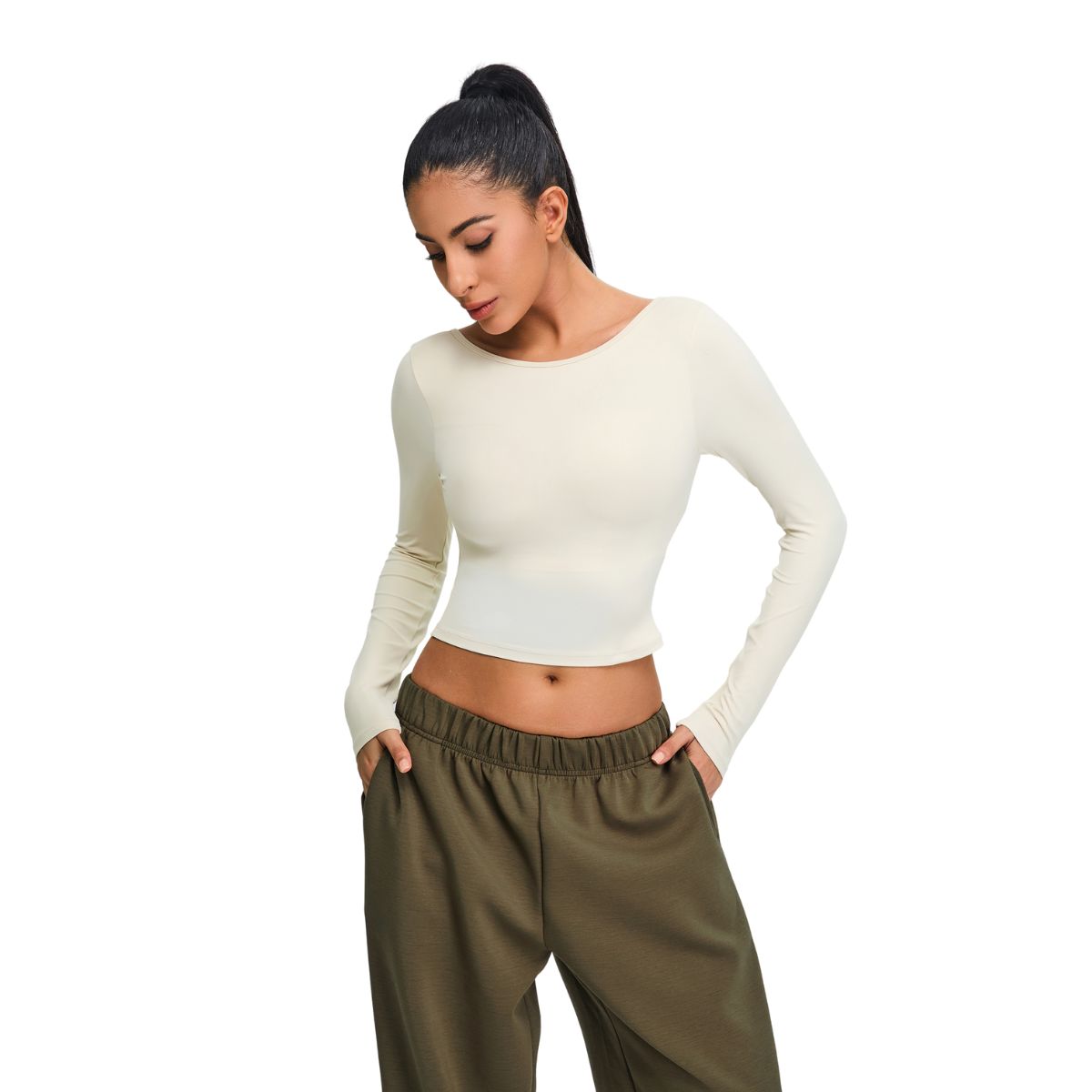 Low-Back Seamless Long-Sleeve Crop Tee