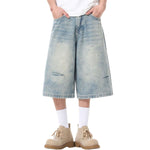 Ripped Wide-Leg Cropped Denim Jeans