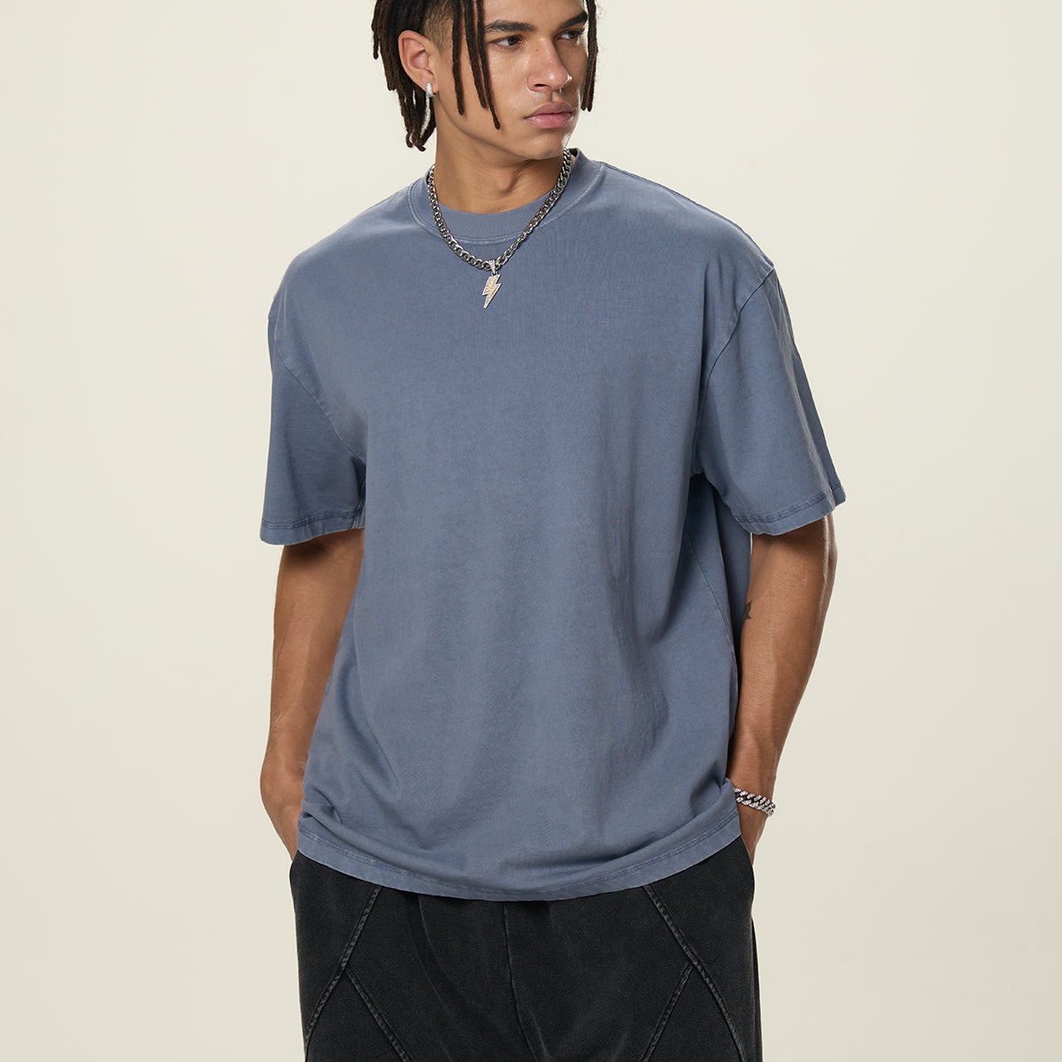 Crew Neck Washed Cotton T Shirt 7.8oz