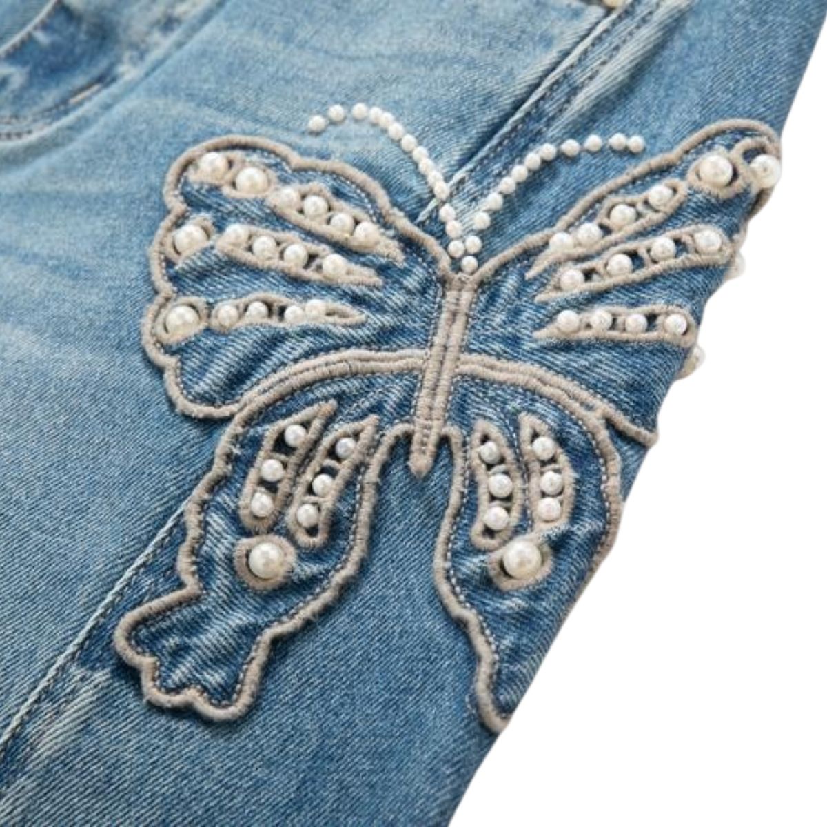 Risen Jeans Pearl-Embellished & Butterfly-Embroidered Baggy Jeans