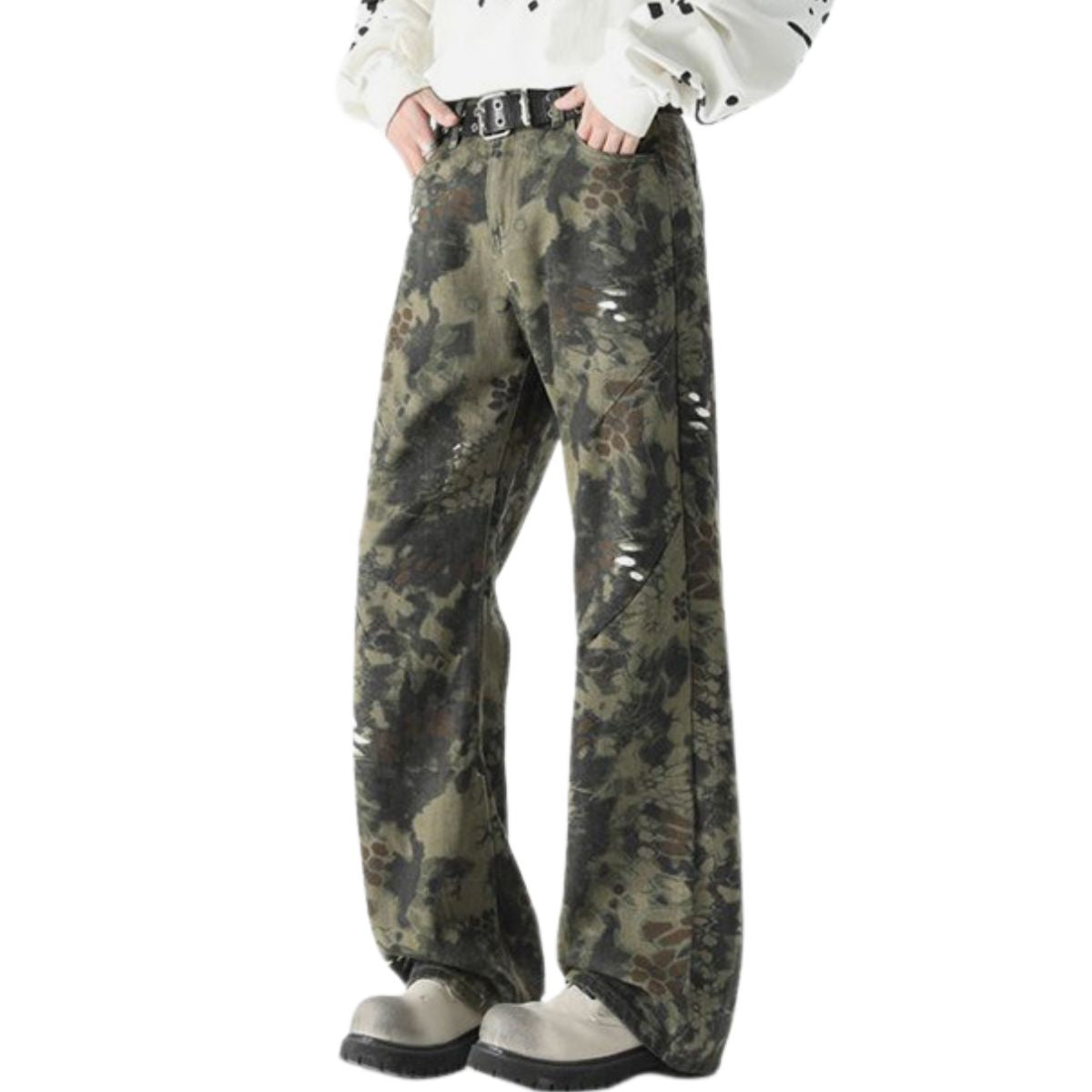 Snake Print Relaxed Fit Denim Trousers
