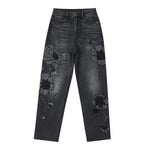 Risen Jeans Sequined & Beaded Floral Embroidery Tapered Ankle Jeans
