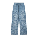 Risen Jeans Wide-Leg Rose-Embroidered Cut-Outs Jeans