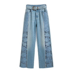 Risen Jeans Wide-Leg Rhinestone & Embroidered Cut-Out Jeans