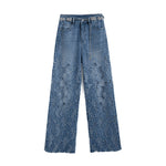 Risen Jeans Rhinestone-Transferred & Embroidered Cut-Out Jeans