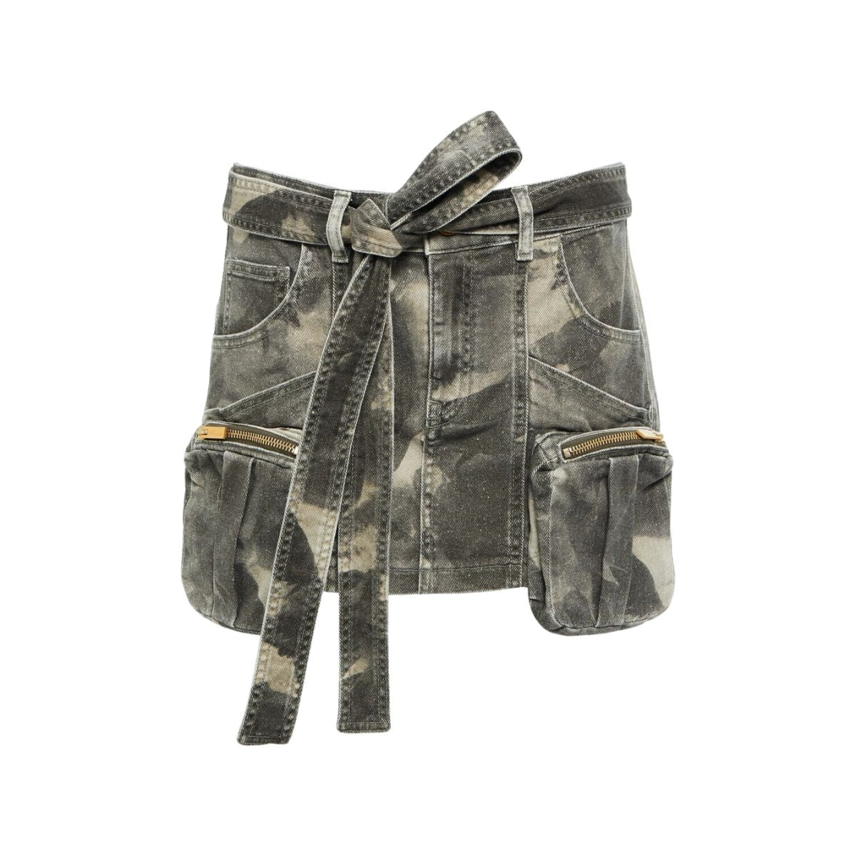 Belted Denim Cargo Mini Skirt