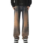 Mud Washed Whisker Baggy Denim Jeans