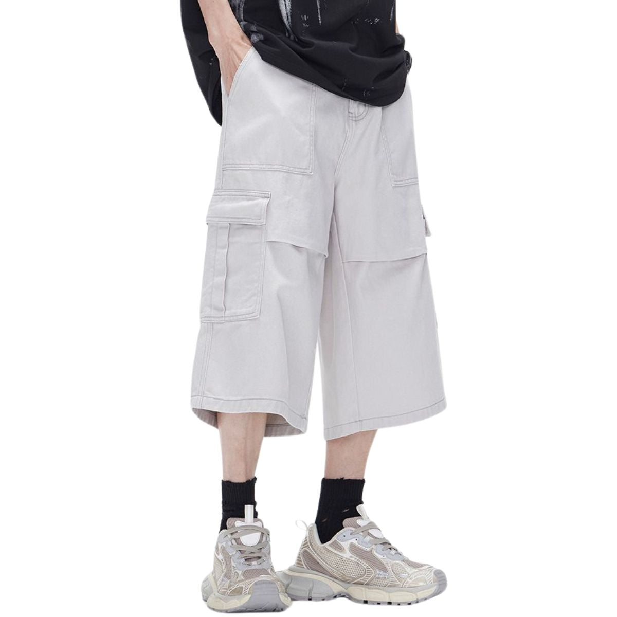 Pantalones cargo anchos y tobilleros de color liso