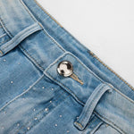 Heavy-Embroidered Rhinestone Denim A-Line Skirt